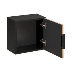Ensemble meuble double vasque 140cm 2 niches miroirs LED colonne et 3 armoires murales Gaia Bois et Noir - Vasque Noir