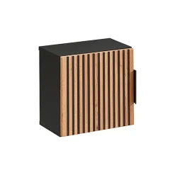 Ensemble meuble double vasque 140cm 2 niches miroirs LED colonne et 3 armoires murales Gaia Bois et Noir - Vasque Noir