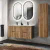 Ensemble meuble double vasque encastree 120cm et colonne Gaia Bois