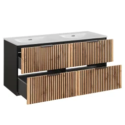 Ensemble meuble double vasque encastree 120cm et colonne Gaia Bois