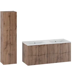 Ensemble meuble double vasque encastree 120cm et colonne Tao Bois