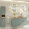 Ensemble meuble double vasque 120cm 4 tiroirs et colonne Jade Vert et Bois