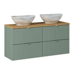 Ensemble meuble double vasque 120cm 4 tiroirs et colonne Jade Vert et Bois