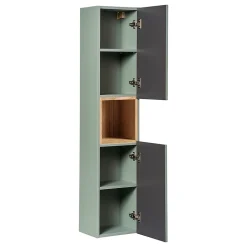 Ensemble meuble double vasque 120cm 4 tiroirs et colonne Jade Vert et Bois
