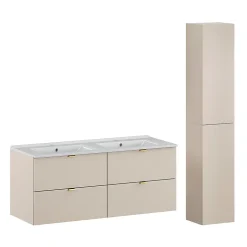 Ensemble meuble double vasque encastree 120cm et colonne Azel Cachemire