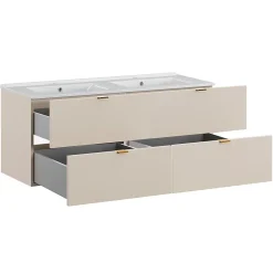Ensemble meuble double vasque encastree 120cm et colonne Azel Cachemire