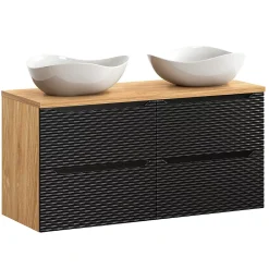 Ensemble meuble double vasque 120cm 4 tiroirs et colonne Elora Noir et bois Cloud