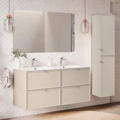 Ensemble meuble double vasque encastree 120cm et colonne Alba Cachemire