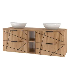 Ensemble meuble double vasque 140cm 2 niches et colonne Teren Bois