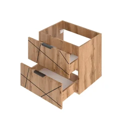 Ensemble meuble double vasque 140cm 2 niches et colonne Teren Bois