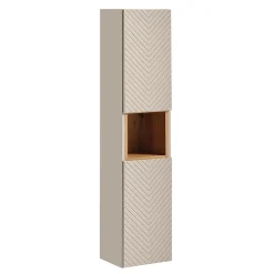 Ensemble meuble double vasque 160cm 4 tiroirs panier à linge miroirs LED et colonne Manoa Cachemire et Bois