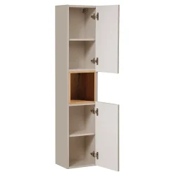 Ensemble meuble double vasque 120cm 4 tiroirs miroirs LED colonne et 3 armoires murales Manoa Cachemire et Bois