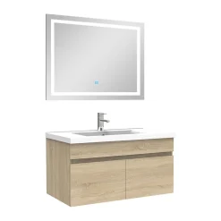 Ensemble meuble et vasque et miroir lumineux 80cm meuble salle de bain Chêne Wotan