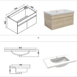 Ensemble meuble et vasque et miroir lumineux 80cm meuble salle de bain Chêne Wotan