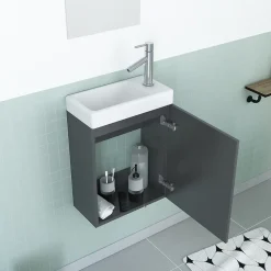 Ensemble Meuble Lave Mains Gris 41x50x22cm + Miroir - SMALLY GREY