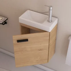 Ensemble Meuble Lave Mains décor Bois 41x50x22cm + Miroir - SMALLY WOOD