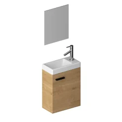 Ensemble Meuble Lave Mains décor Bois 41x50x22cm + Miroir - SMALLY WOOD
