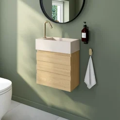 Ensemble meuble lave-mains Etty effet chêne l.44 cm + plan vasque lave-mains béton moucheté