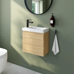Ensemble meuble lave-mains Etty effet chêne l.44 cm + plan vasque lave-mains terrazzo