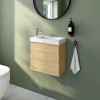 Ensemble meuble lave-mains Etty effet chêne l.44 cm + plan vasque lave-mains blanc en céramique Nira
