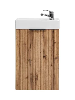 Ensemble meuble lave-mains suspendu ADEL chêne avec le lavabo FIKA 40 cm