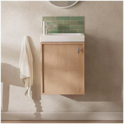 Ensemble meuble lave-mains décor chêne FRAME + robinet