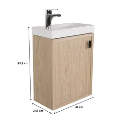 Ensemble meuble lave-mains décor chêne FRAME + robinet