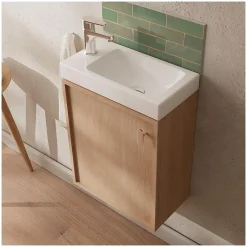 Ensemble meuble lave-mains décor chêne FRAME + robinet