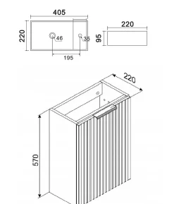 Ensemble meuble lave-mains suspendu ADEL noir avec le lavabo FIKA 40 cm