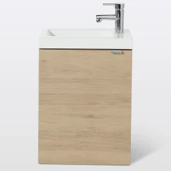 Ensemble meuble lave-mains Imandra effet chêne l.44 cm + plan vasque lave-mains blanc en céramique Nira