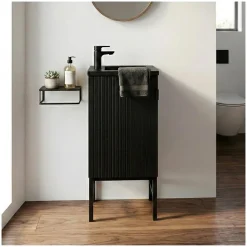 Ensemble meuble lave-mains chêne carbone + robinet STUDIO