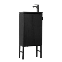 Ensemble meuble lave-mains chêne carbone + robinet STUDIO