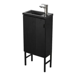 Ensemble meuble lave-mains chêne carbone + robinet STUDIO