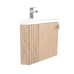Ensemble meuble lave-mains d'angle décor chêne KODA + robinet