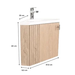 Ensemble meuble lave-mains d'angle décor chêne KODA + robinet