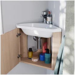 Ensemble meuble lave-mains d'angle décor chêne KODA + robinet