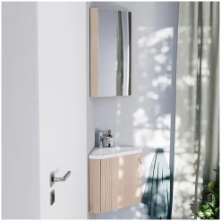 Ensemble meuble lave-mains d'angle décor chêne KODA + robinet