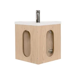 Ensemble meuble lave-mains d'angle décor chêne KODA + robinet