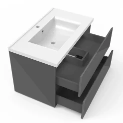 Ensemble meuble salle de bain 80 cm anthracite brillant avec 2 tiroirs, lavabo céramique simple + colonne haute, suspendu