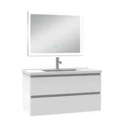 Ensemble meuble Salle de Bain 100cm simple vasque et miroir lumineux 3 couleurs et dimmable blanc