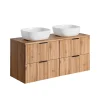 ENSEMBLE MEUBLE SALLE DE BAIN 120 CM AVEC PLAN - 2 VASQUES SMILE ET 2 MEUBLES ADEL OAK