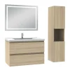 Ensemble meuble salle de Bain 80cm avec colonne et miroir 3 couleurs Chêne Wotan