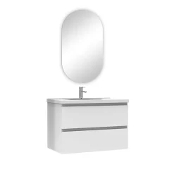 Ensemble meuble Salle de Bain Chêne Wotan 80cm simple vasque + miroir ovale