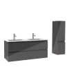 Ensemble meuble salle de bain 120 cm anthracite brillant avec 4 tiroirs, double lavabo céramique + colonne, suspendu