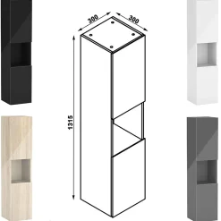 Ensemble meuble salle de bain 100 cm Chêne Wotan brillant avec 2 tiroirs, lavabo céramique simple + colonne haute, suspendu