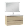 Ensemble meuble Salle de Bain 100cm Chêne Wotan simple vasque et miroir lumineux 3 couleurs et dimmable