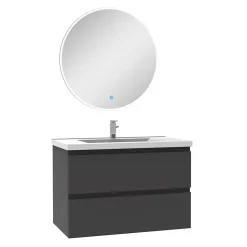 Ensemble meuble Salle de Bain Anthracite 80cm simple vasque + miroir lumineux rond