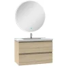 Ensemble meuble Salle de Bain 80cm Chêne Wotan simple vasque + miroir lumineux rond