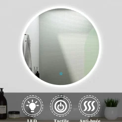 Ensemble meuble Salle de Bain 80cm Chêne Wotan simple vasque + miroir lumineux rond
