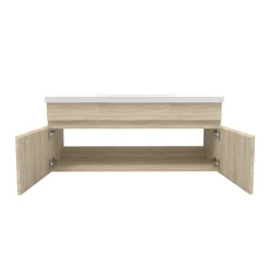 Ensemble meuble salle de bain + vasque + miroir lumineux + colonne 100cm Chêne Wotan